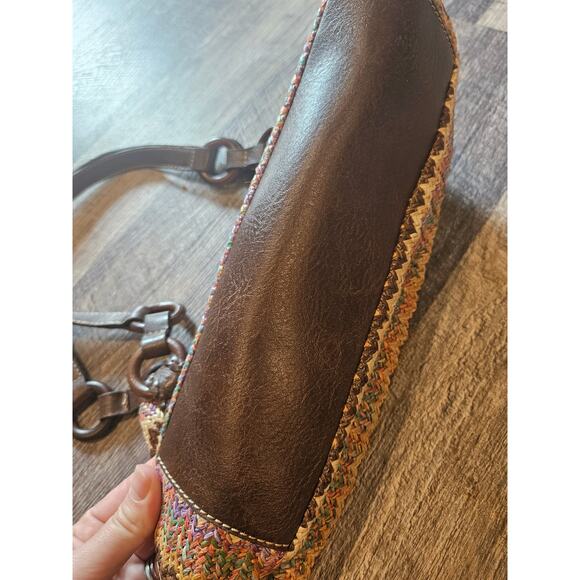 Fossil straw leather handbag purse shoulder bag y2k boho woven - Picture 6 of 10